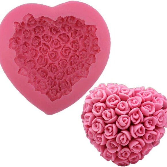 Other - Silicone 3D Rose Flower Mold Love Heart Shape Fondant Soap Cake Mould for Chocol